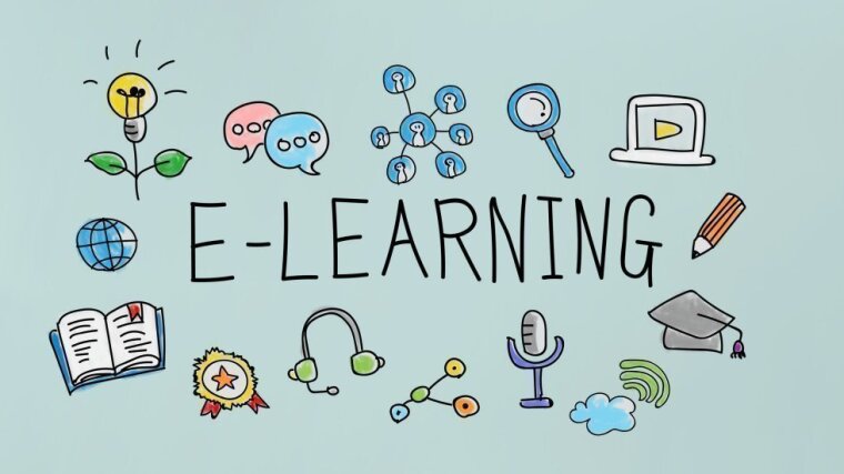Gezeichnete Icons zum Thema E-Learning